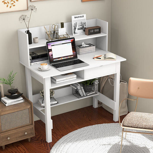 Home Office Computer Desk with Storage Shelves and Drawer Ideal for Working and Studying
