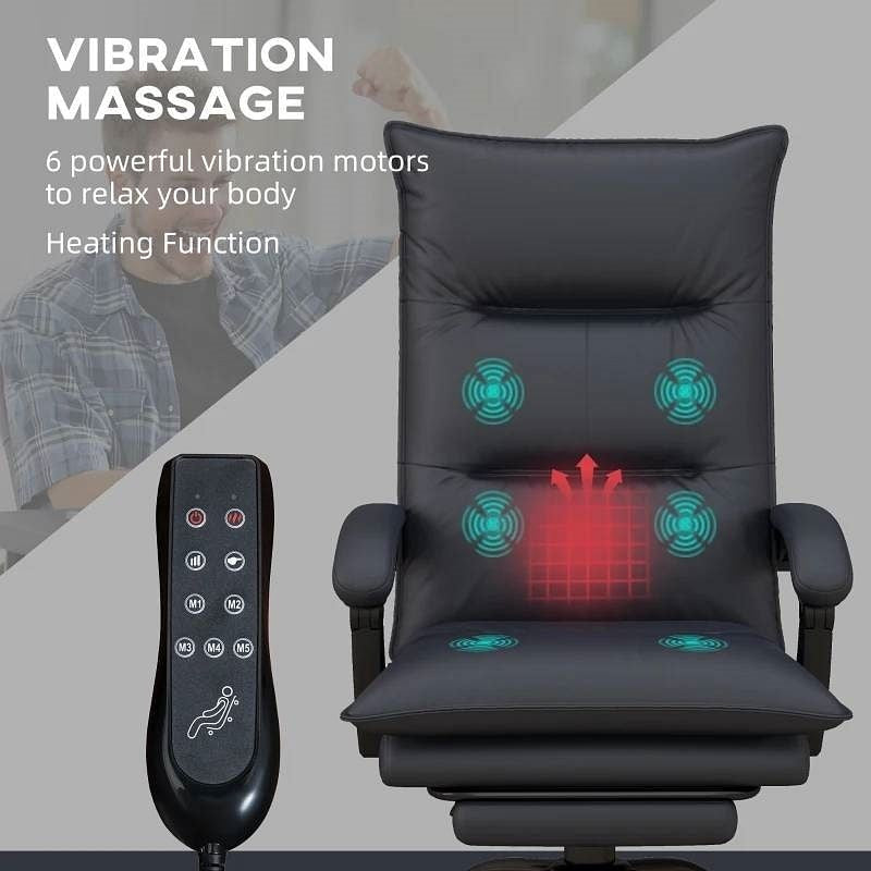 Double Padded Executive Massage Heated Office Chair Charcoal