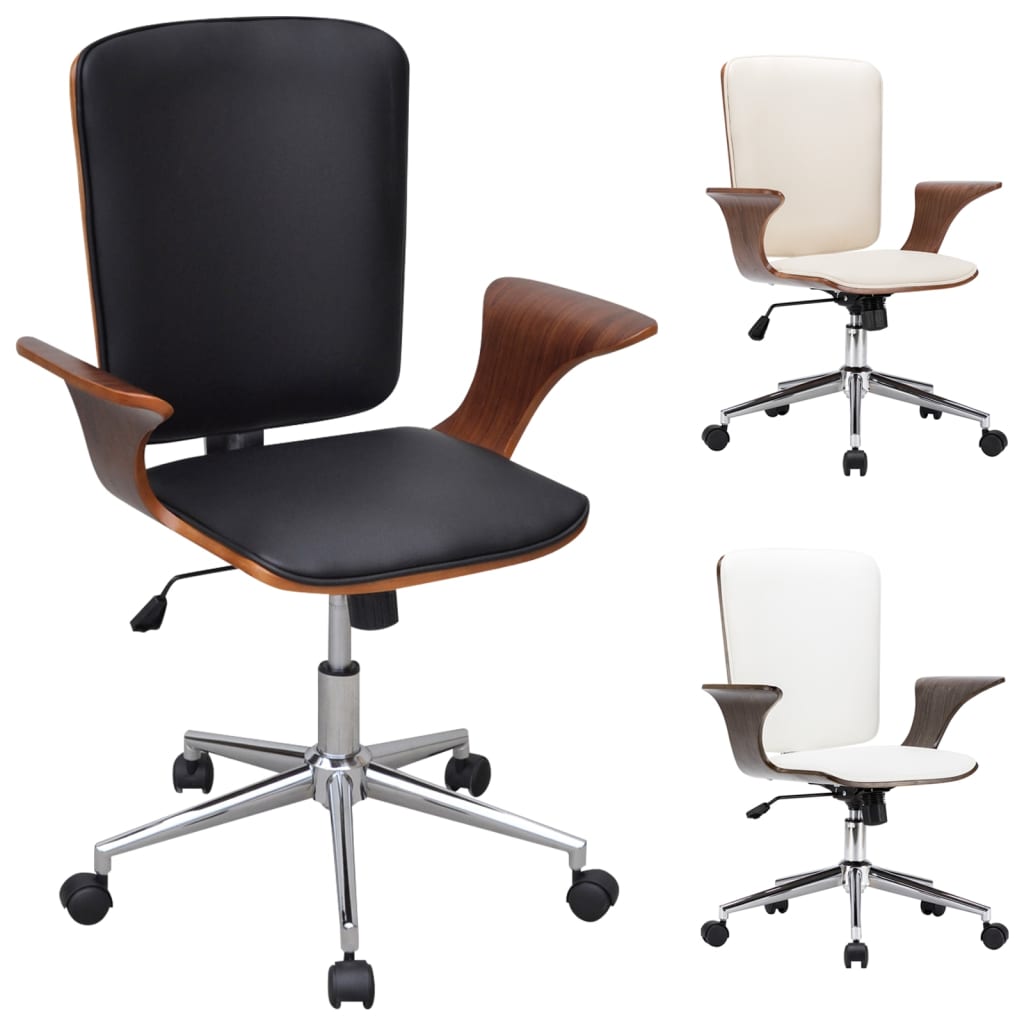 vidaXL Swivel Office Chair Bentwood with Artificial Leather Upholstery